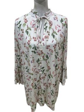 PPLA White Floral ruffle Tie-Neck Long Sleeve mini Dress lined size medium
